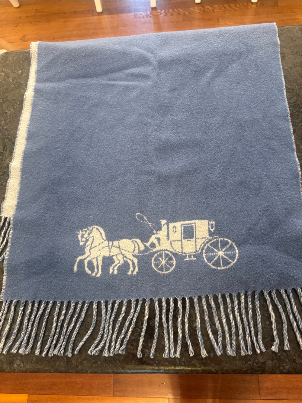 Coach Blue wool scarf with Carriage Motif